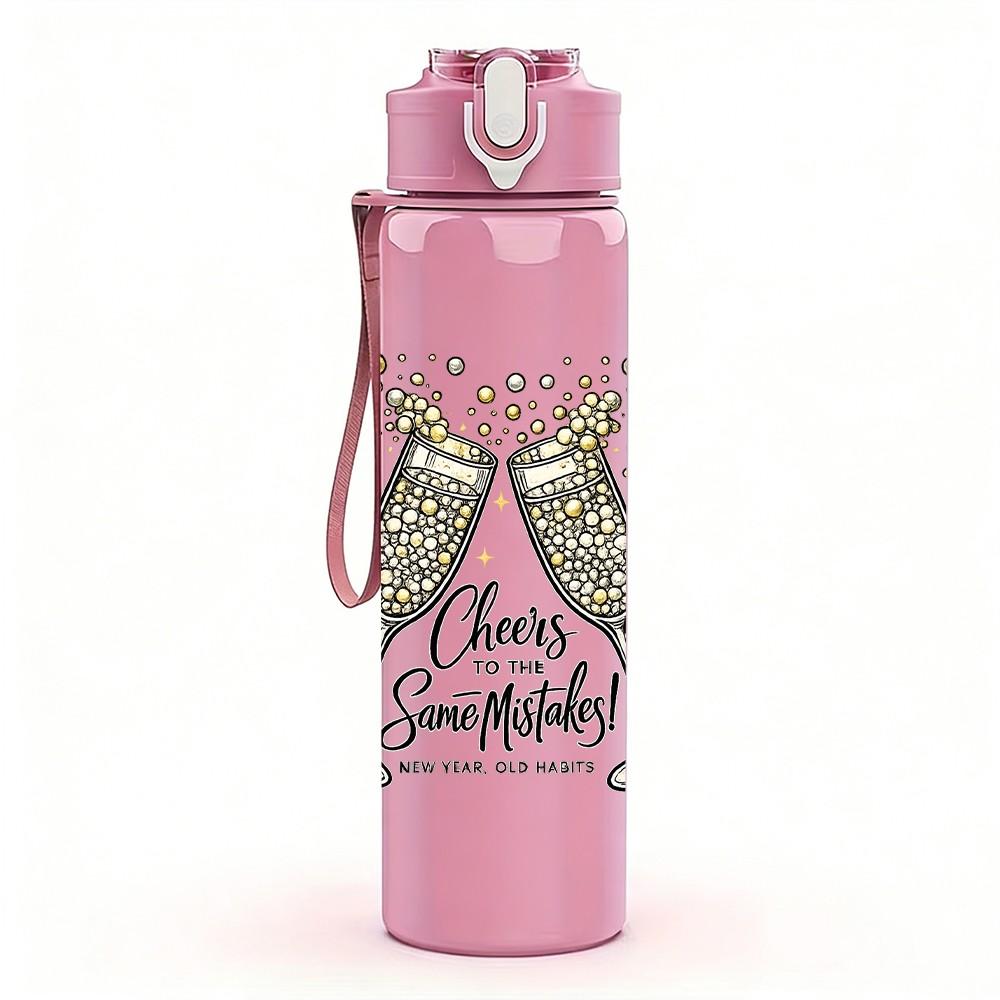 1PC Champagne Glass Celebration Print 750ml Color Plastic Sports Water Bottle Leakproof Flip Straw Lid Suitable for Sports Office Home Use