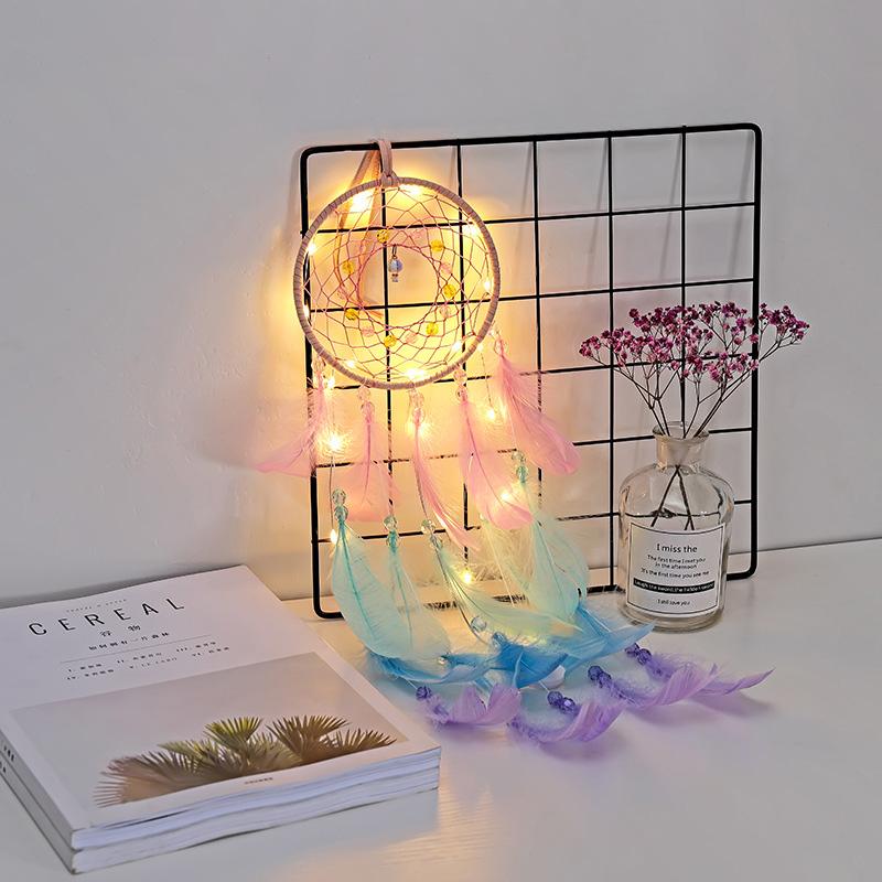 Colorful True Feather Dream Catcher Lights Up Creative Dreamcatcher Girls Practical Special Birthday Gifts Home Decoration