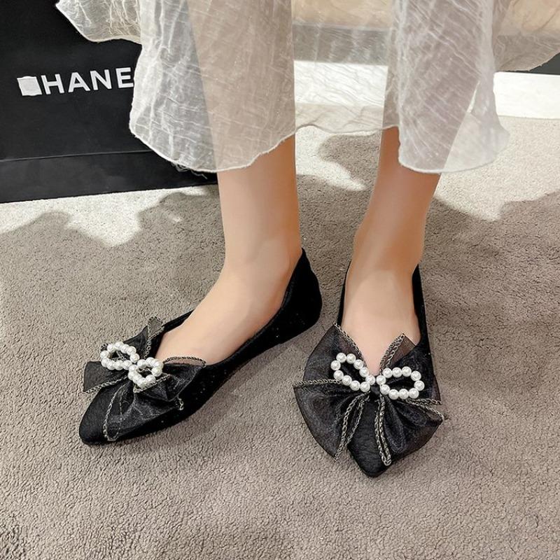Fashion Ladies' Versatile Temperament Pointed Bow Flat Shoes Spring Summer New Fashionable Elegant Comfortable Dress Flat Shoes