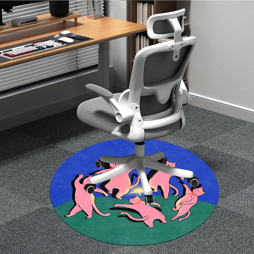 1pc Cat Circle Office Round Area Rug, Indoor Mat Suitable For Office, Under Office Chairs Bedroom Living Room Home Decor, Room Deco