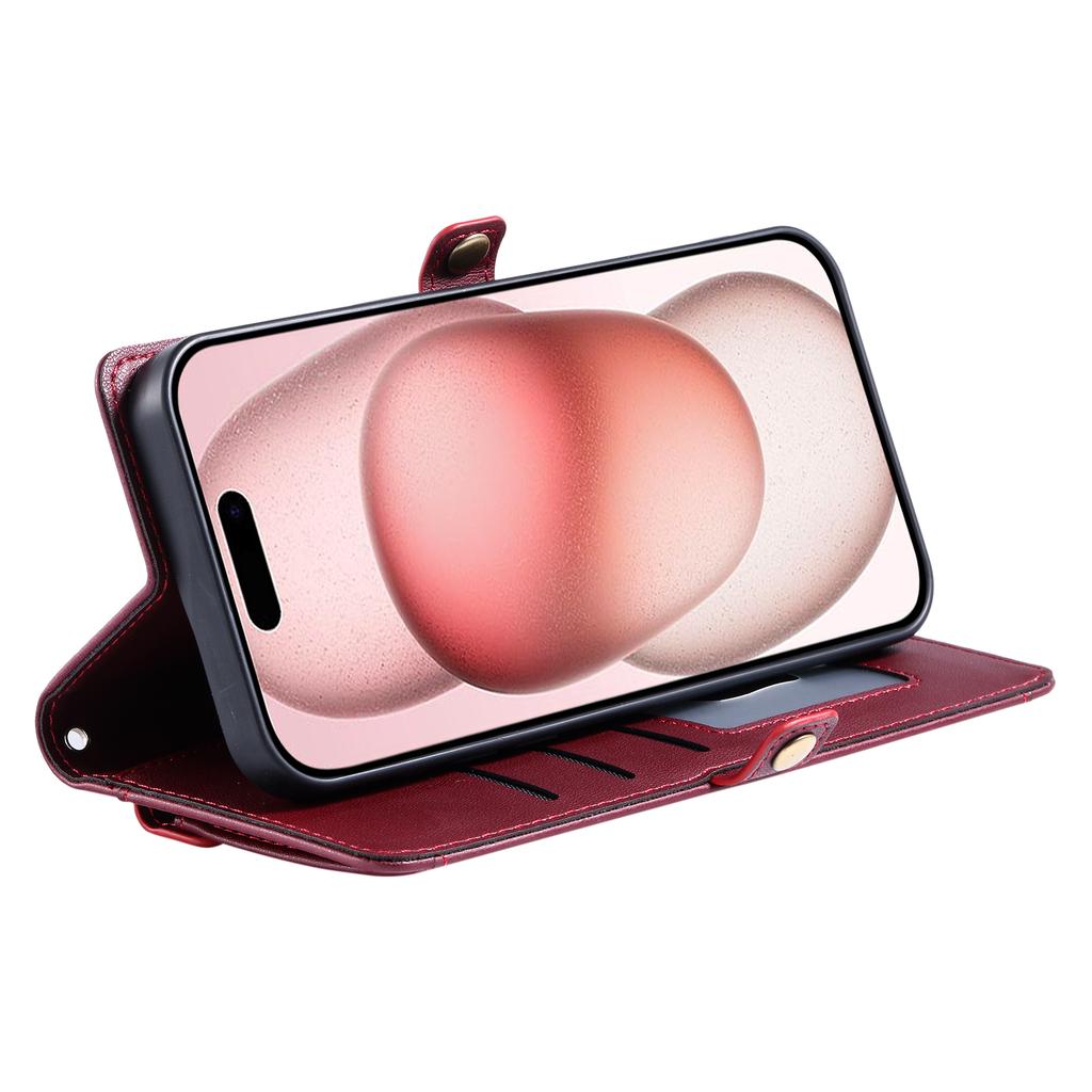 For iPhone 17 Air Leather Case with Wrist Strap Wallet Stand Phone Cover