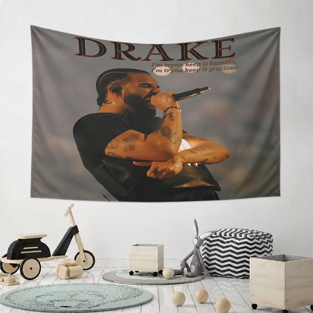 A man singing on stage with tattoos, braids, and a microphone in hand. Patterned tapestry for bedroom and living room home decor