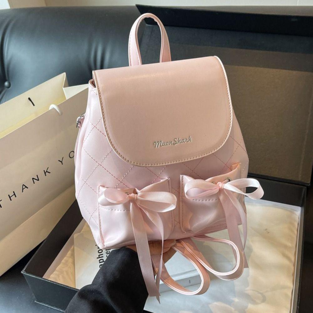 Рюкзак с бантом в корейском стиле, двойной бант Y2k, школьный рюкзак, нейлоновый рюкзак на шнурке, для улицы