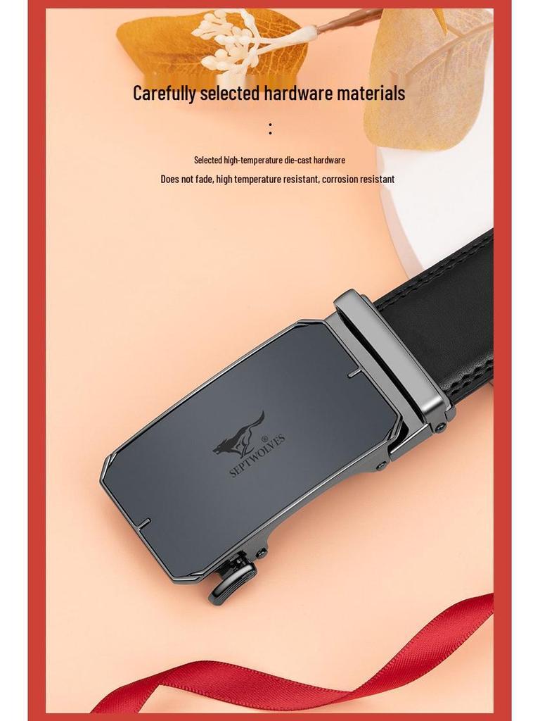 Универсальный мужской кожаный ремень Seven Wolves с автоматической пряжкой - Идеален для деловой или повседневной носки