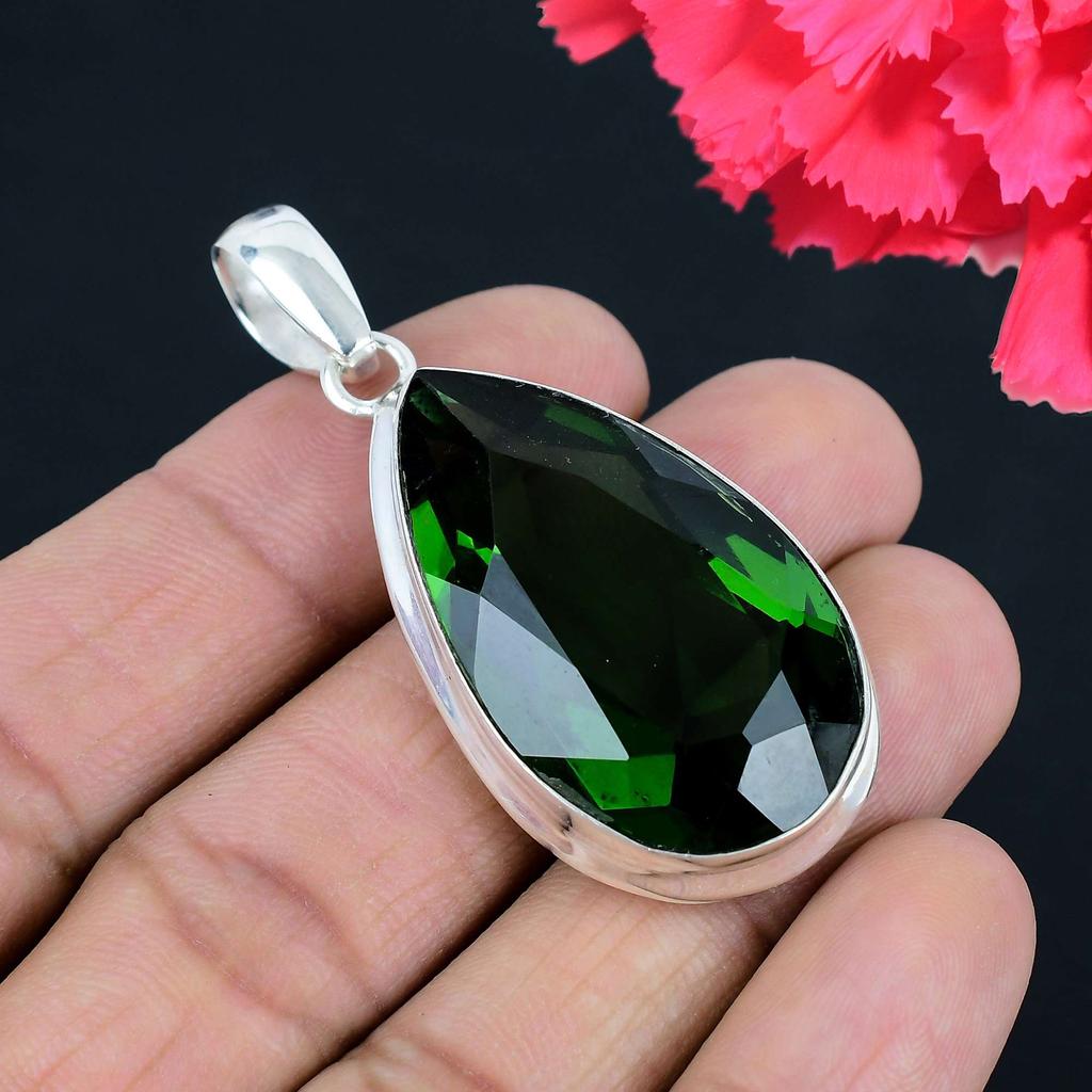 Подвеска из драгоценного камня перидот, твердая подвеска из стерлингового серебра 925 пробы, ювелирный подарок для унисекс