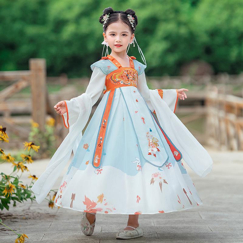 Древний костюм ханьфу для девочек, детское платье для маленьких девочек в китайском стиле, платье Тан, юбка принцессы, национальный костюм, детский