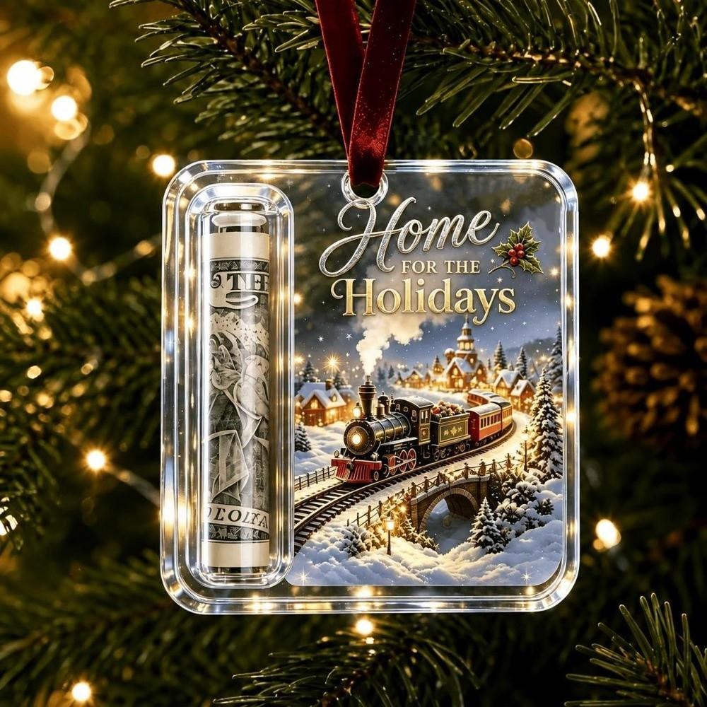 Hanging Christmas Cash Gift Ornament Acrylic Treat Holder Ornament Cash Gift Box for Holiday Decor