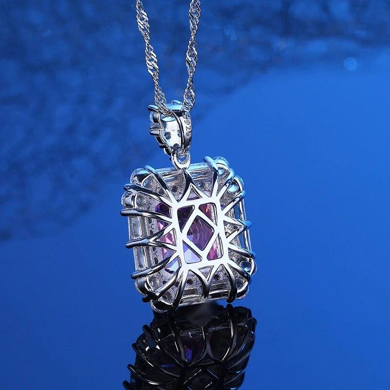 New 100% 925 Sterling Silver Created Moissanite Necklace Sparkling Pink Diamond Pendant Gemstone Wedding Party Fine Jewelry