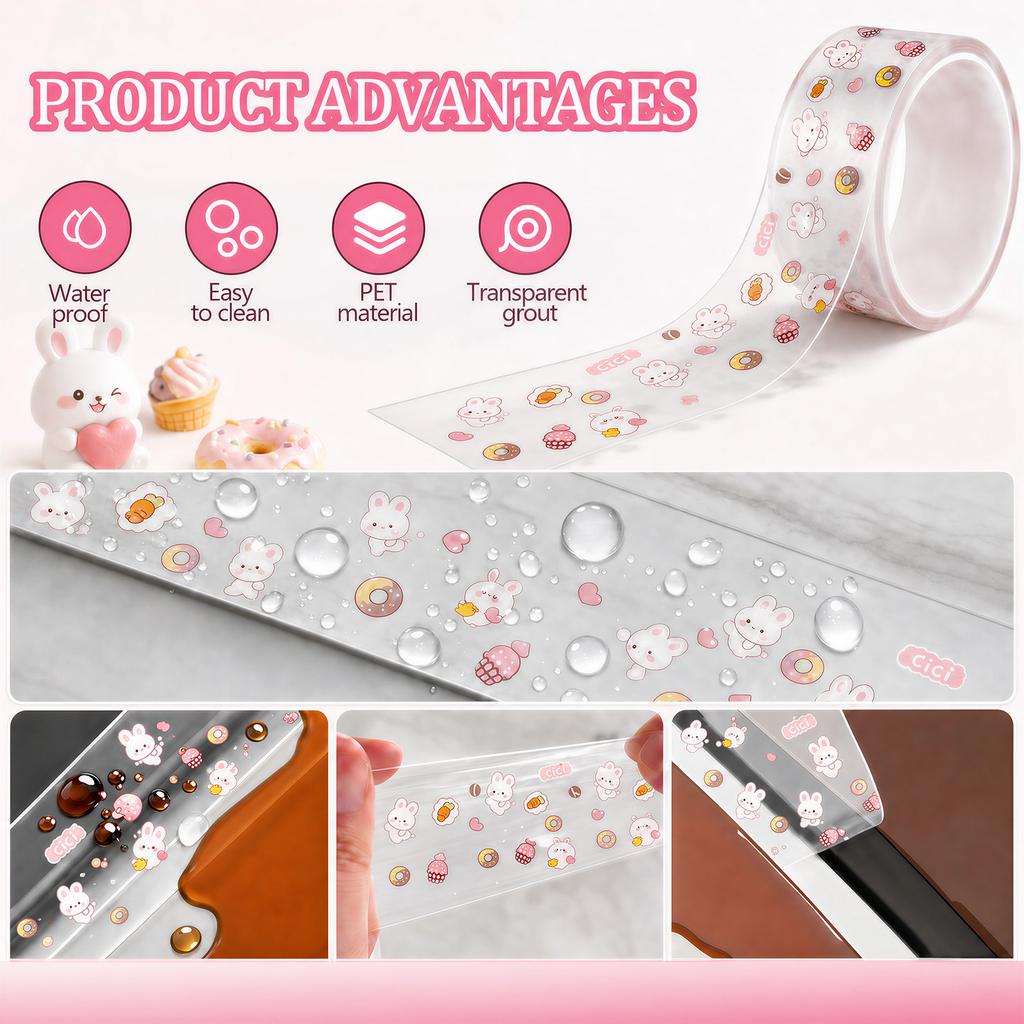 Waterproof Sealing Tape PET Self Adhesive Bathroom Bath Wall Glue Sticker Kitchen Sink Caulk Mold Proof Seal Covering Tape Strip