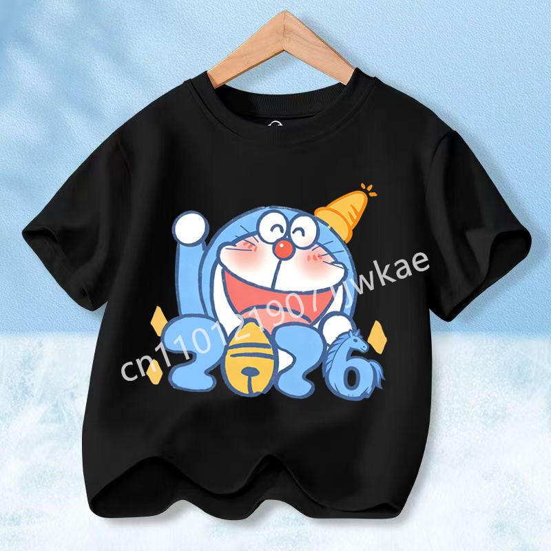 Doraemon Colorful T-shirt Printed Short-sleeved Outdoor Simple Comfortable Pullover Tops Summer Clothes Casuals Round Neck Shirt