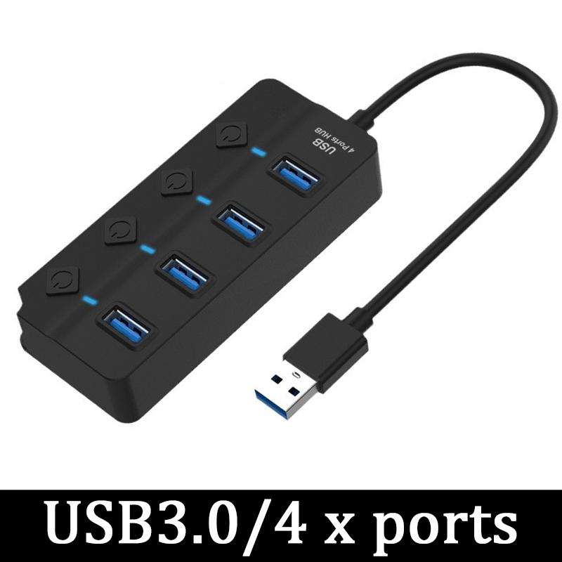 Концентратор USB 3.0 4 в 1 7 портов со светодиодным индикатором, независимое управление переключателями для ноутбука, флеш-накопителя, жесткого диска, принтера, камеры, клавиатуры