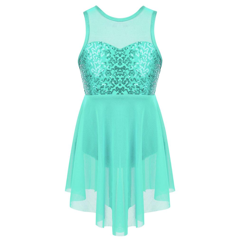 Kids Girls Sleeveless Irregular Hem Lyrical Dance Ballet Leotard Dress Performance Costume