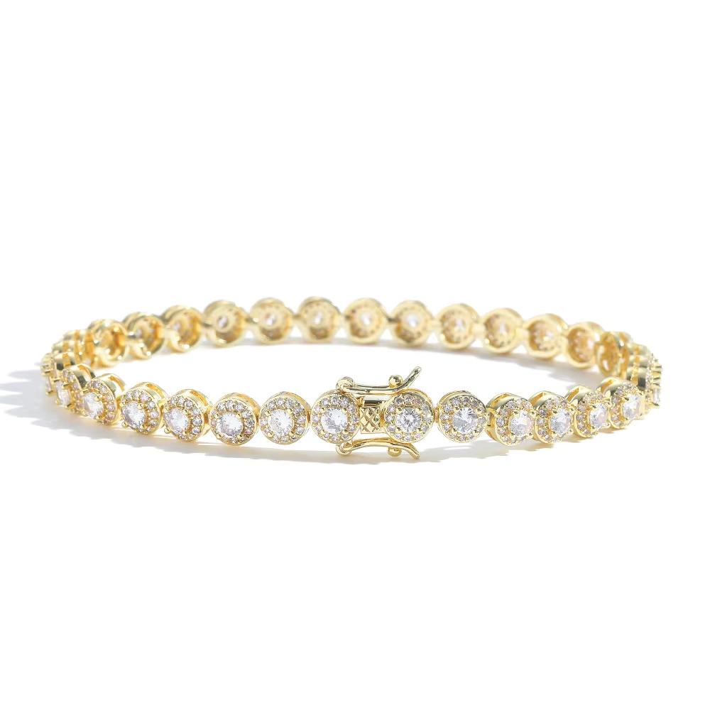 Hip Hop Real Gold Plated Jewelry 6mm Wide Geometric Round Zircon Tennis Bracelet Iced Out Bling CZ Bracelet for Women