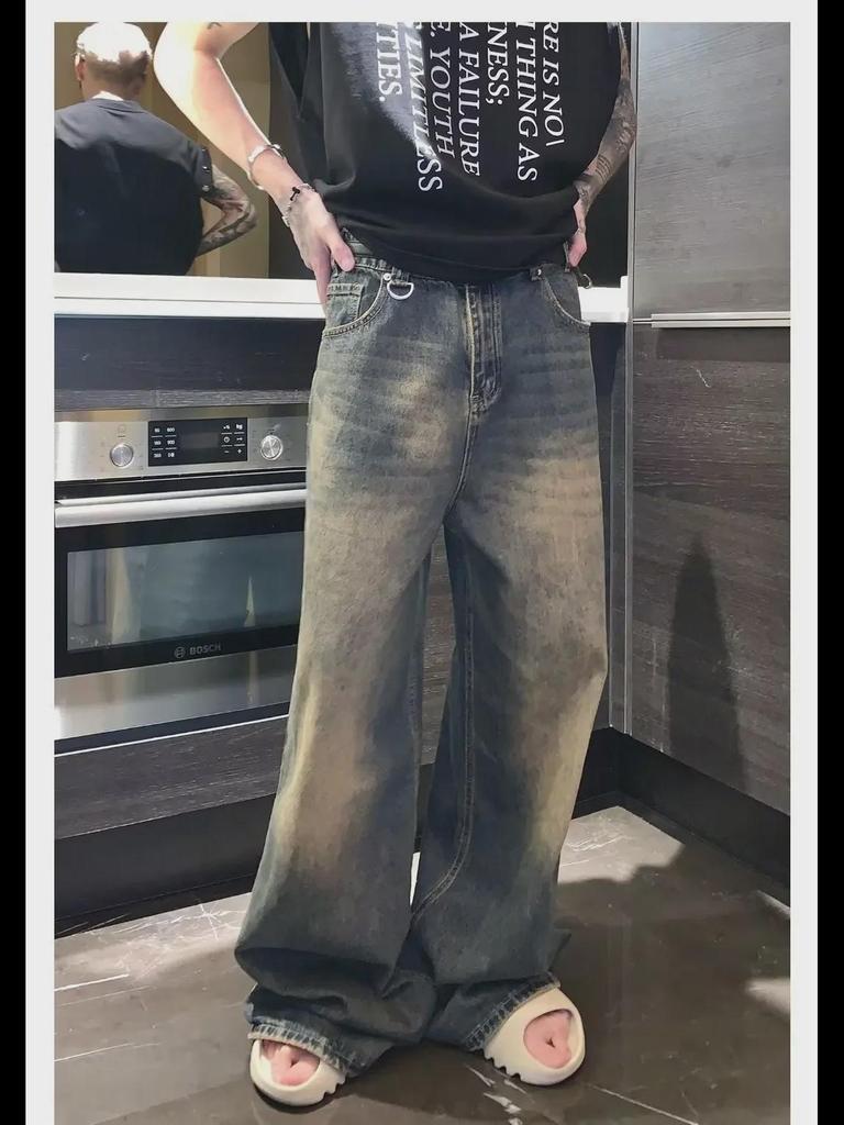 Мужские джинсы с широкими штанинами в стиле ретро с градиентом — модный свободный крой для осени и зимы