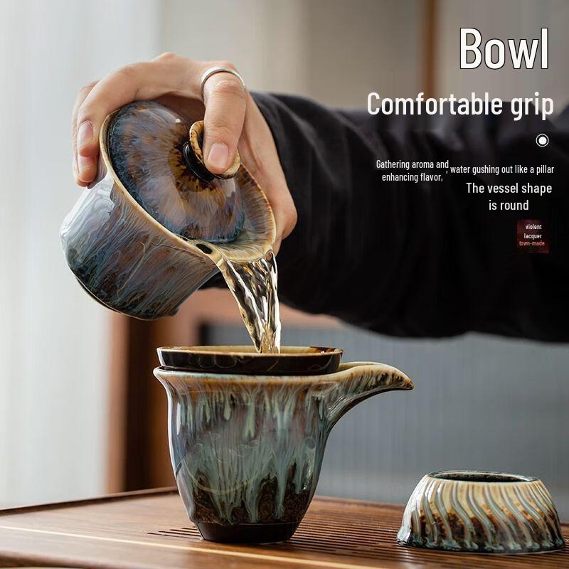 Jingdezhen Tenmoku Kiln-Glazed Ceramic Gongfu Tea Set