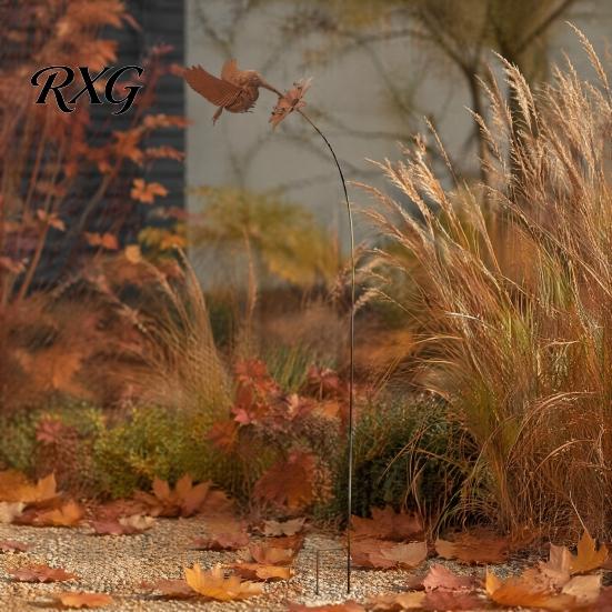 Decorative Metal Stakes for Yard Wrought Iron Hummingbird Flower Garden Stake, Art, Weatherproof Inserts Anti-Rust Decor Sign Balcony Windowsill