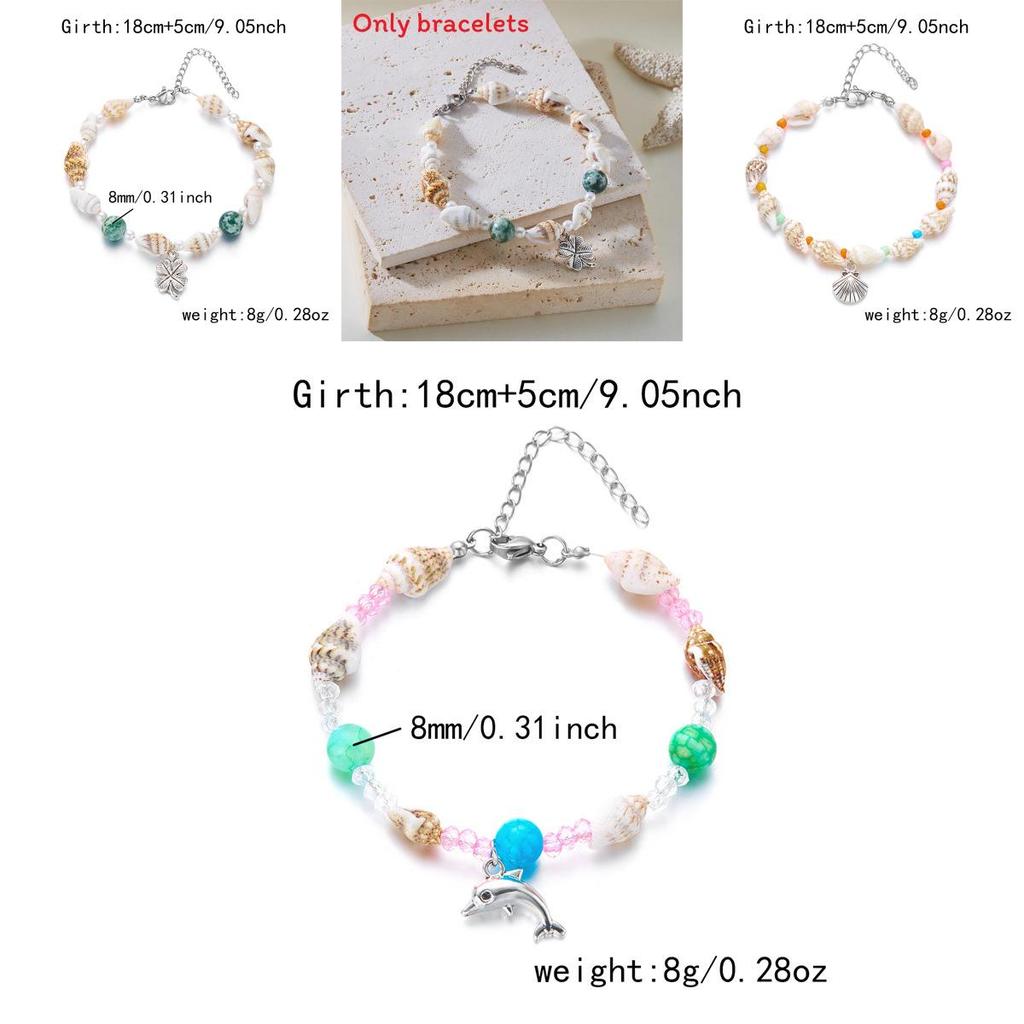 Shell Fish Tail Pendant Bracelets With Crystalline Beads For Women And Men