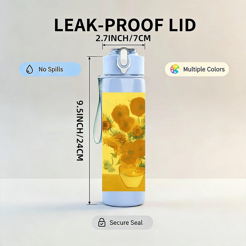1PC Yellow Sunflower Painting 750ml Color Plastic Sports Water Bottle Leakproof Flip Straw Lid Suitable for Sports Office Home Use