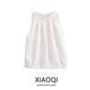 Fashion Style 2024 Summer Romantic Garden Style Minimal White Pleated Round Neck Sleeveless Shirt 05143946251