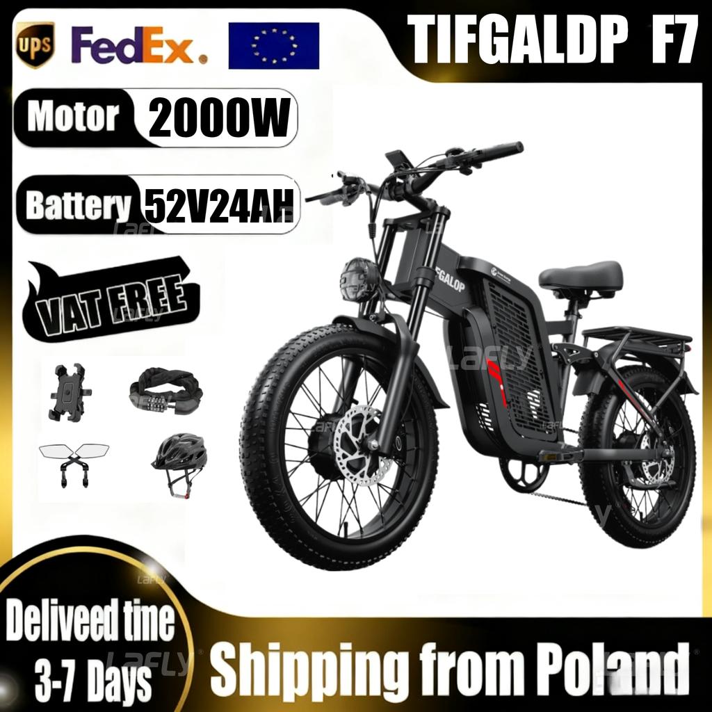 Новый TIFGALOP F7 2000W 52V 24AH Электровелосипед 35 миль/ч Максимальная скорость Электрический велосипед 20-дюймовые Толстые шины Гидравлический масляный тормоз, двойная амортизация
