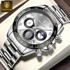 Мужские часы кварцевые водонепроницаемые светящиеся роскошные спортивные хронографы с фазами Луны мужские наручные часы с ремешком из нержавеющей стали/силиконовым ремешком