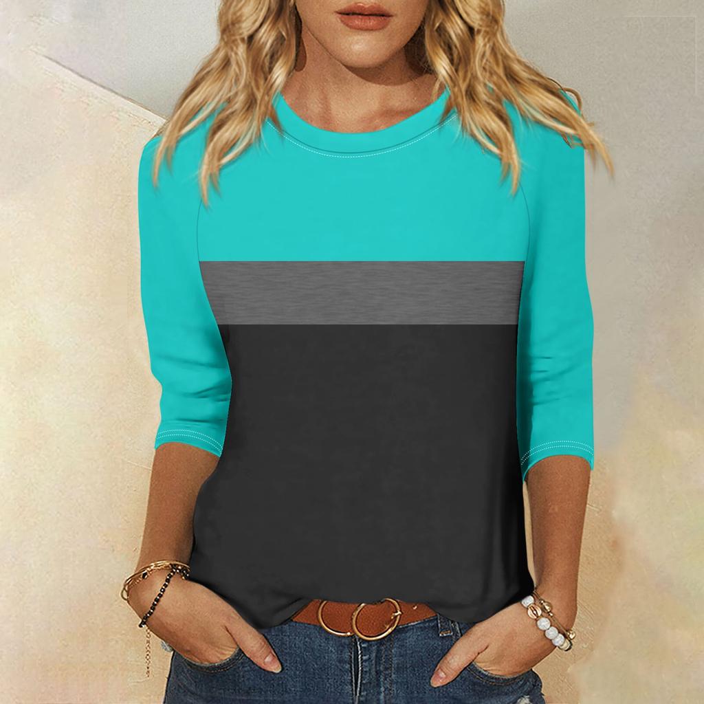 Женская модная повседневная рубашка с круглым вырезом и рукавами 3/4, свободная футболка с принтом, женский топ