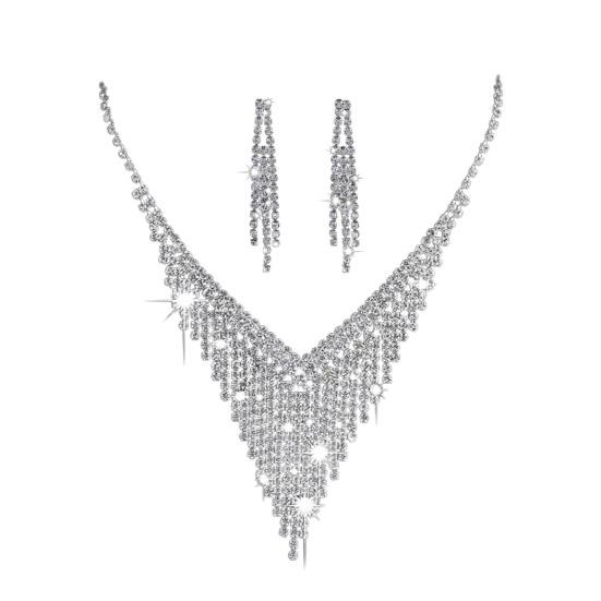 1 комплект, комплект свадебных серег и ожерелья, ювелирные изделия с кисточками и стразами, блестящие серьги-колье-колье для свадьбы