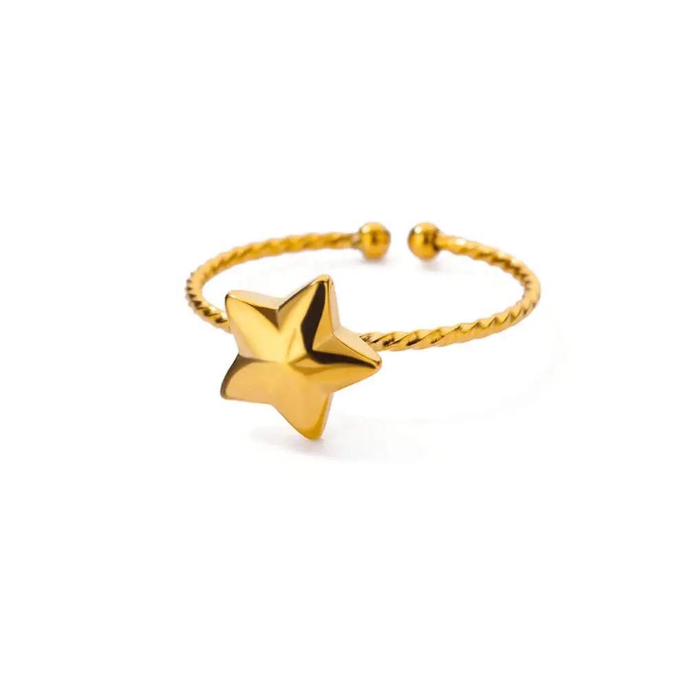 Кольца из нержавеющей стали для женщин Золотистый цвет Звезда Открытое кольцо Модный шарм Циркон Водонепроницаемые Свадебные аксессуары Подарки на день рождения