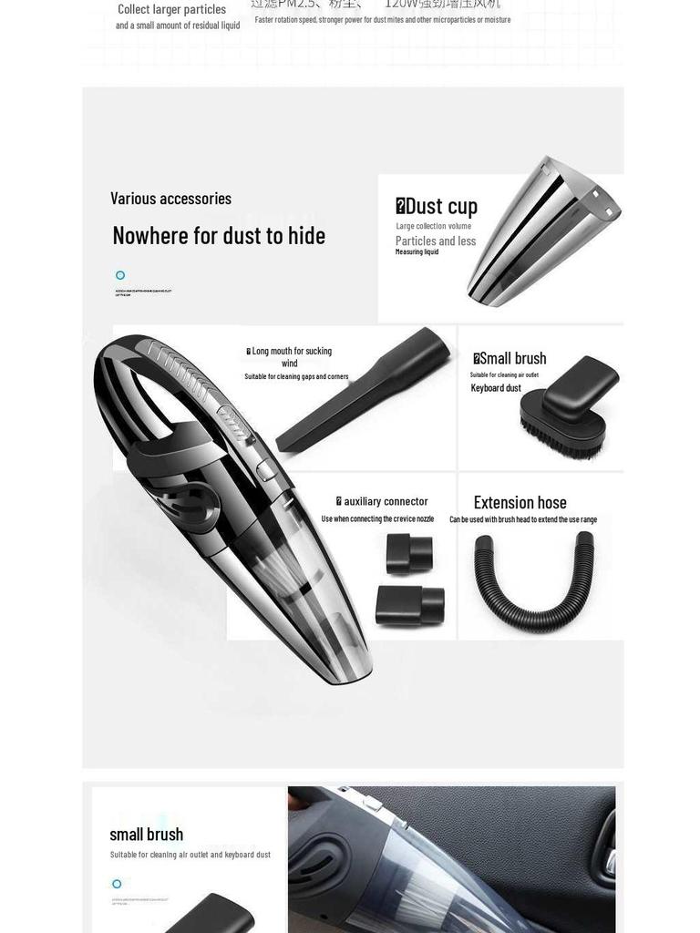 High-Power 120W Wireless Handheld Vacuum Cleaner for Car & Home - Rechargeable, Dry/Wet Large Suction