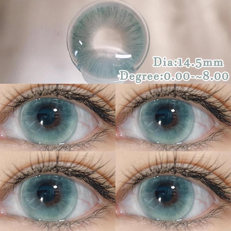 2pcs Colored Contact Lens Yearly Blue Green Dia:14.5MM Myopia Lenses Prescription Soft Lens Grade Eye Makeup Cosplay Contact Lens Big Doll Eye