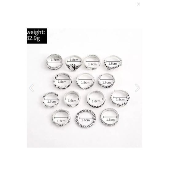 14 Adet Çoklu Yüzük Seti