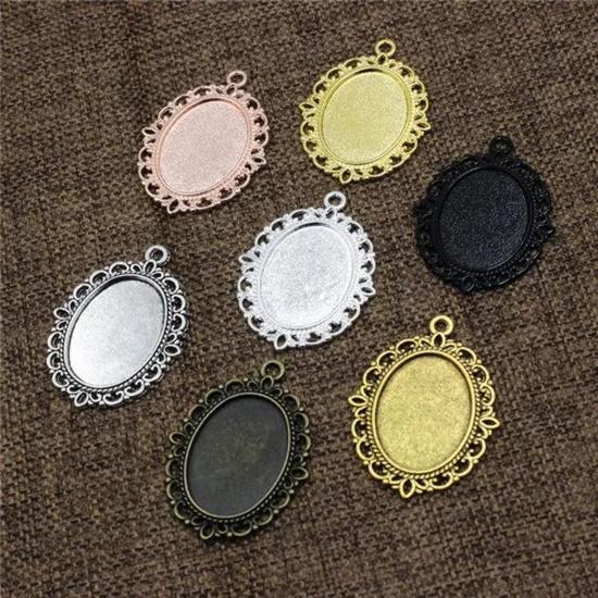 Onebeading Fit 18x25mm Oval Cabochons Frame Bezel Base Setting Blank Tray Necklace Pendant DIY Accessories 10pcs K00596