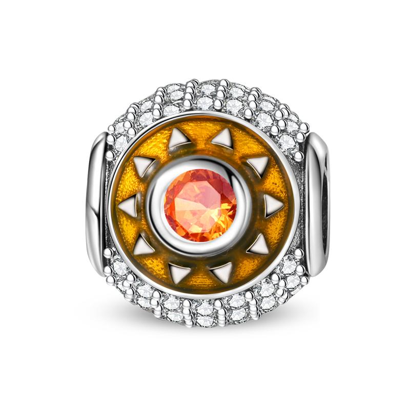 Original Charms Bead Copper Inlaid Zirconium Orange Series Sunburst Pendants Fit Bracelet Jewelry Gift Marking