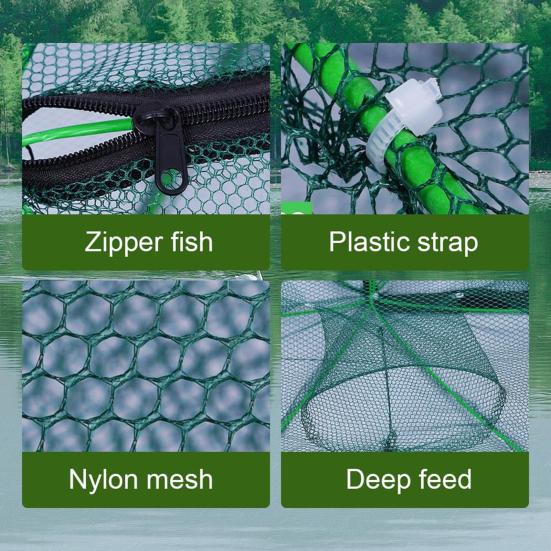 Foldable Fishing Trap Easy To Use Fishing Mesh Net with Steel Wire Portable Long-lasting Fishing Cage for Shrimp Crab Minnow