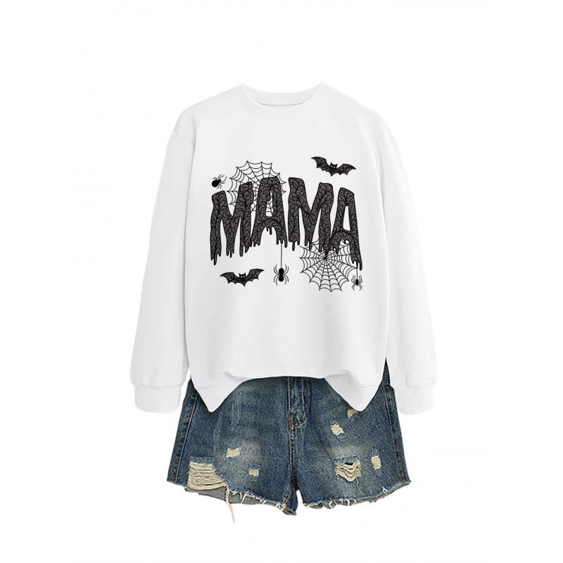 Womens Loose Fit Long Sleeve Cotton Hoodie With Lace Spider Print Fall Winter Casual Fashion Top