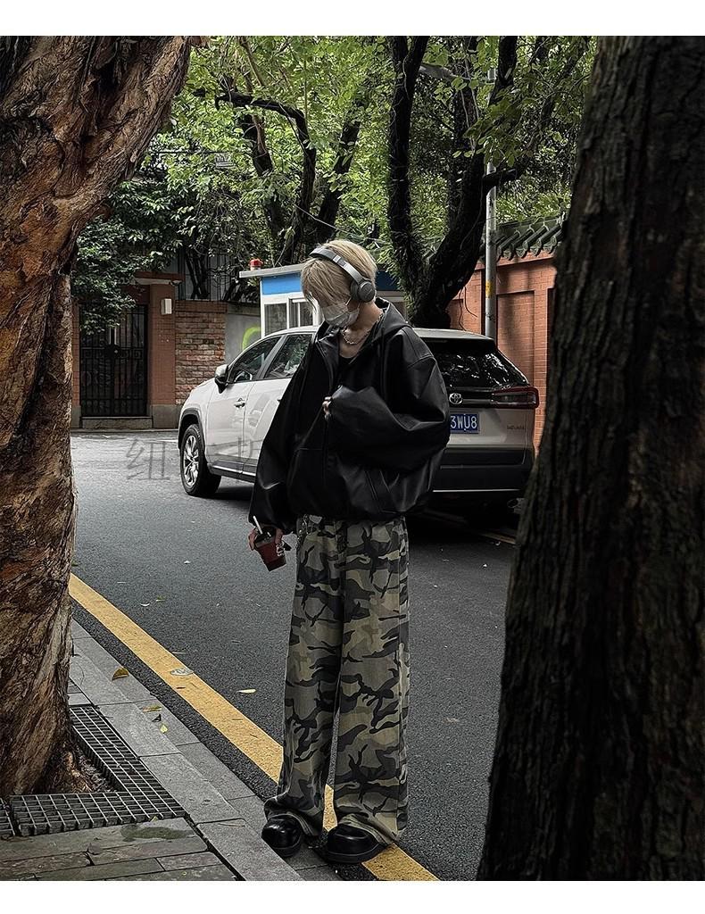 Мужская ретро черная куртка с капюшоном из искусственной кожи - Весенне-осенний бейсбольный стиль