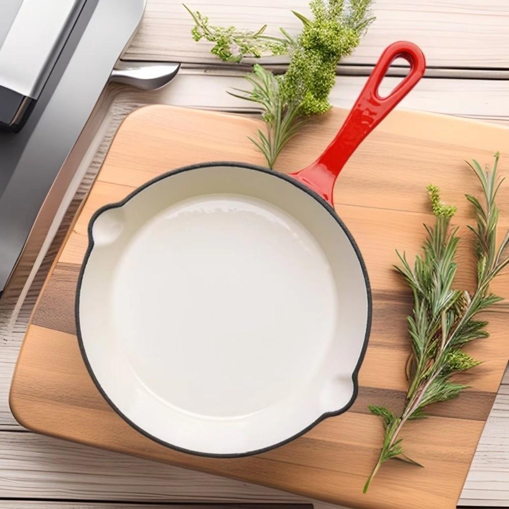 Готовка Эмалированная Чугунная Кастрюля с Антипригарным Покрытием Универсальная Красная Сковорода Плоское Дно Винтажная Сковорода для Омлета Индукционная Плита