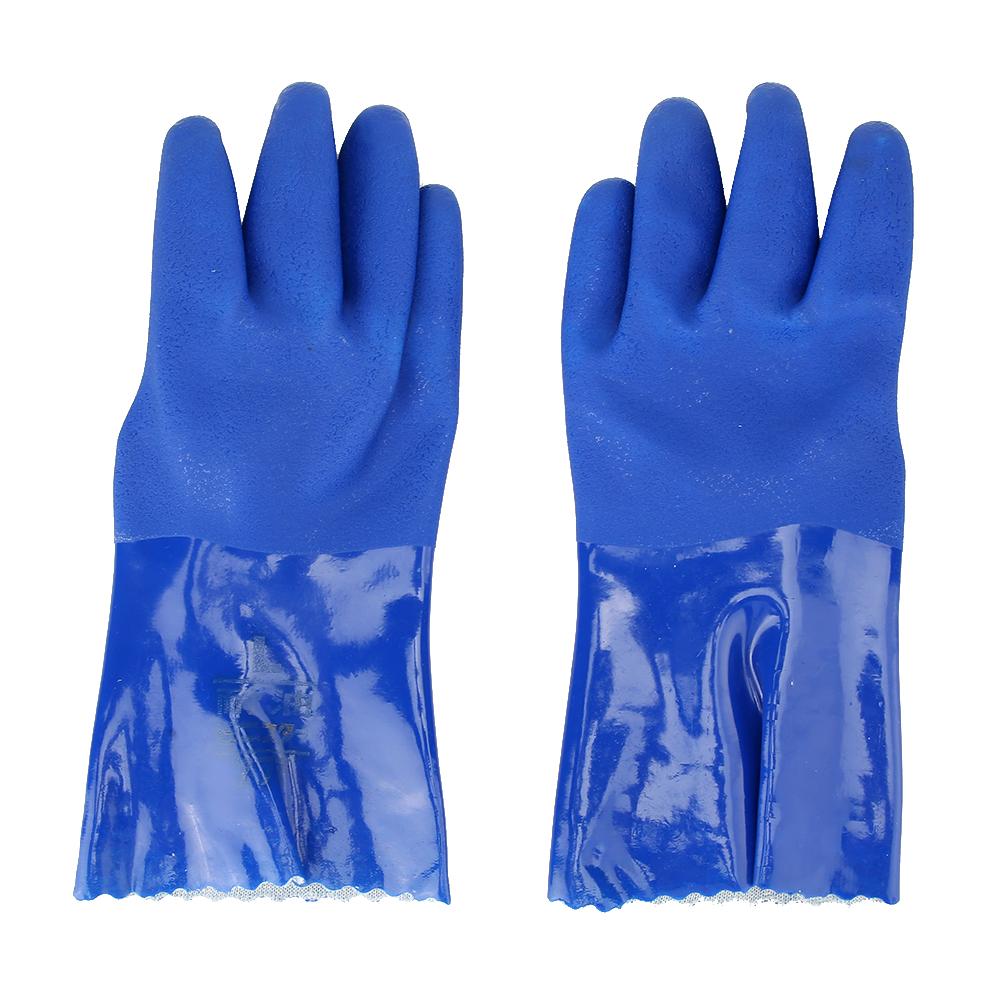 PVC Chemical Resistance Gauntlet Knitted Cotton Lined Straight Sleeve Safety Gloves Non slip(XL )
