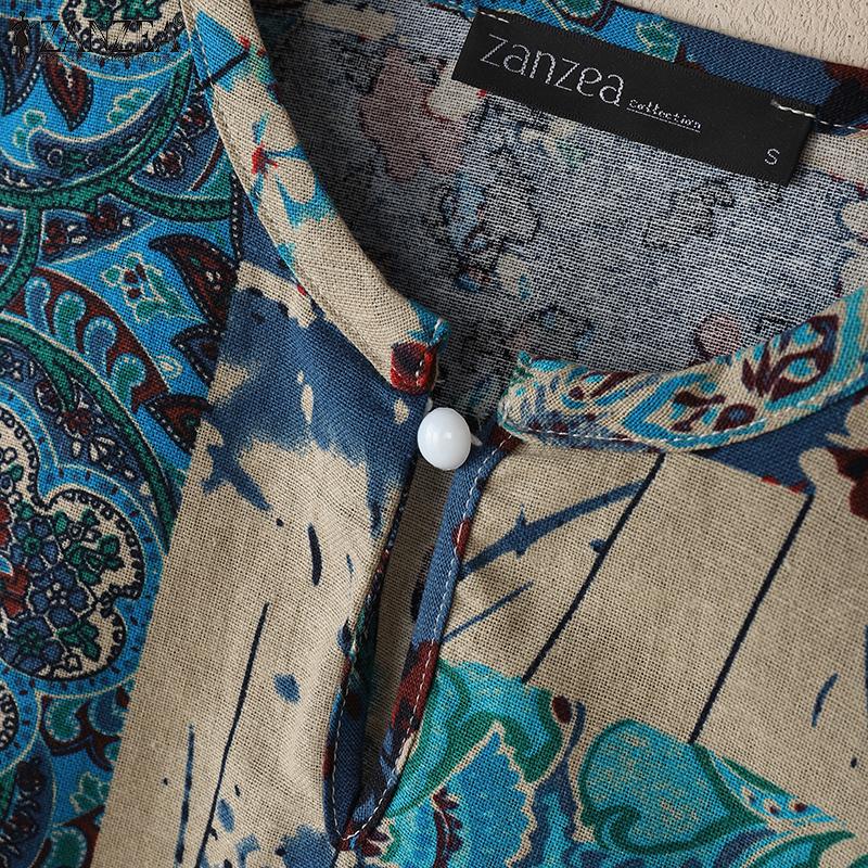 ZANZEA Женская свободная повседневная блузка с этническим принтом и рукавом 3/4