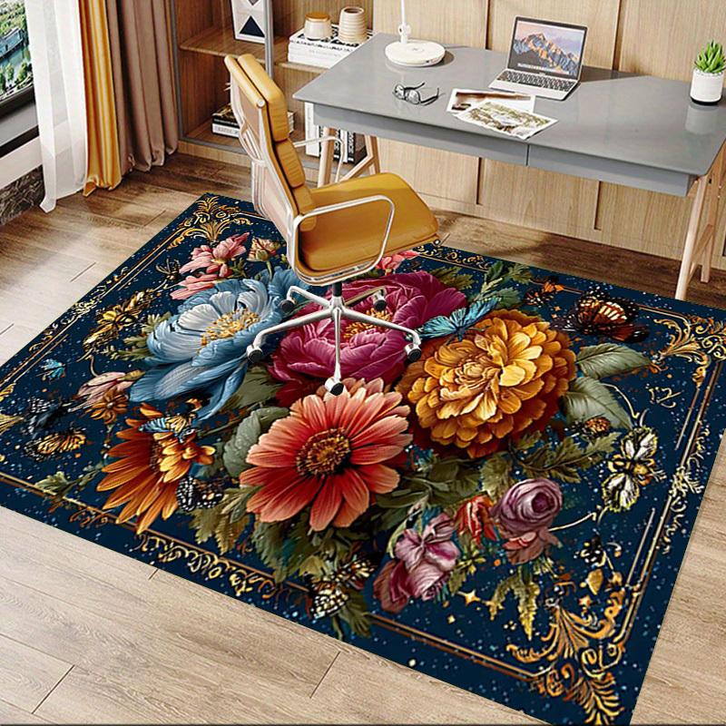 1PC Floral Ornament Butterfly_Garden Non-Slip Floor Carpet Compatible for Office&Living Room&Bedroom&Dining room - Flat - Weave Machine-S0335