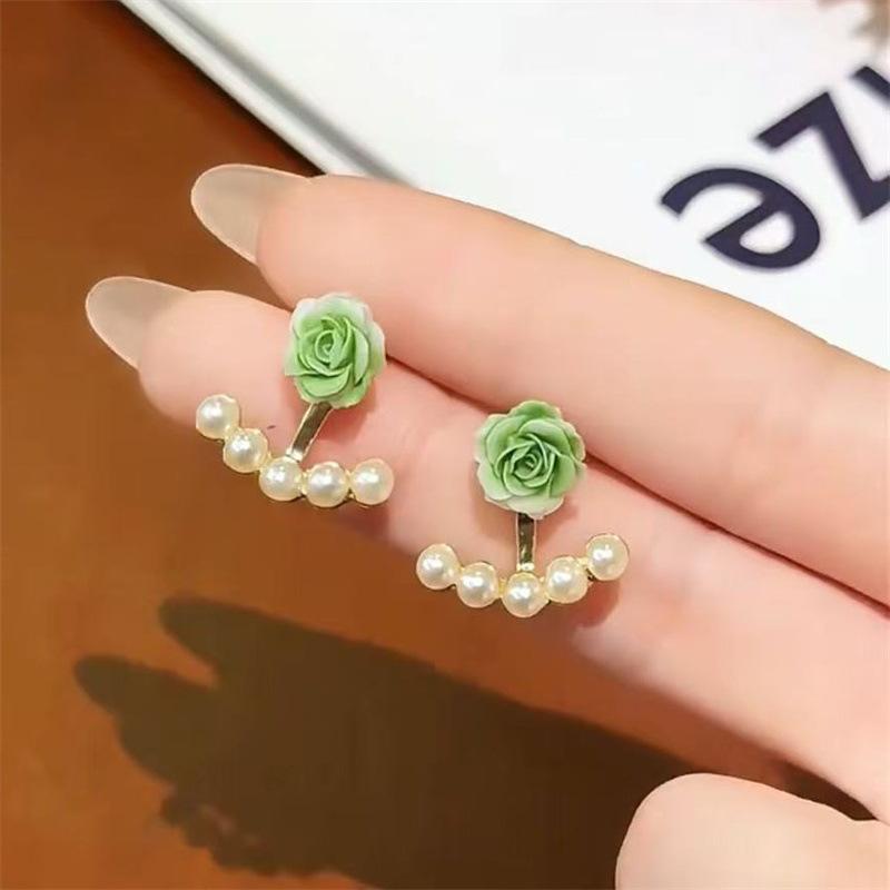 Элегантные модные серьги-пусеты с цветком, корейские серьги с имитацией жемчуга для женщин, очаровательные украшения для вечеринки, свадьбы, подарки