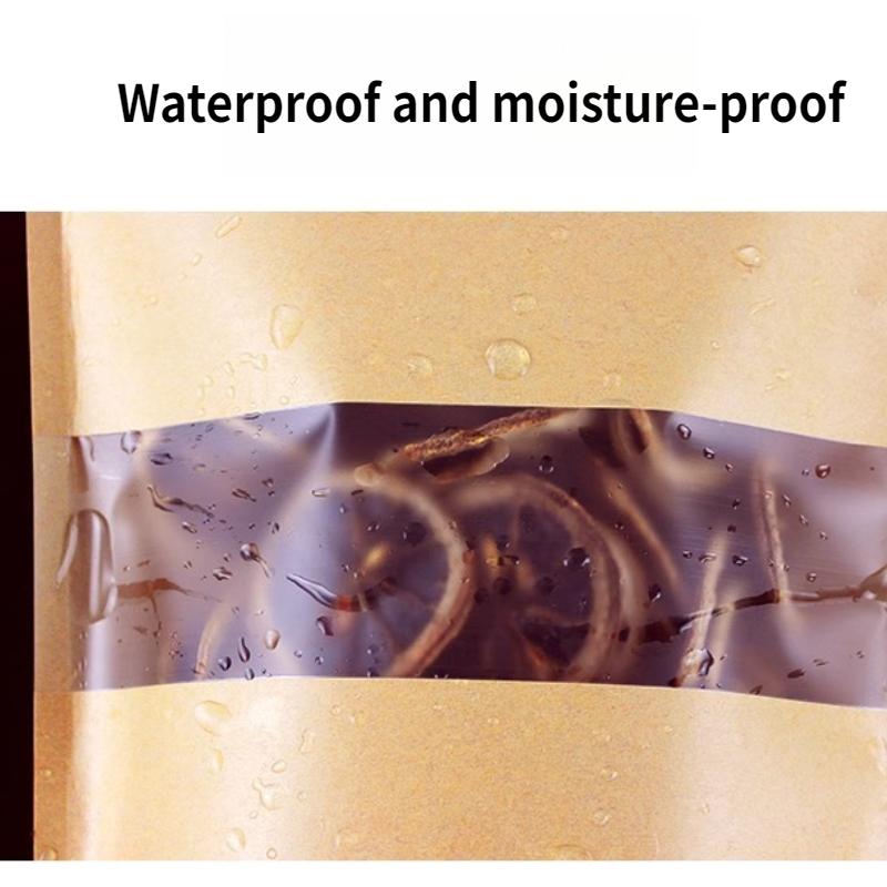 Крафт-бумажный самоподдерживающийся пакет, упаковочный пакет с самозаклеивающейся застежкой и видимым окном, экологически чистый запечатанный упаковочный пакет, доступен в нескольких размерах