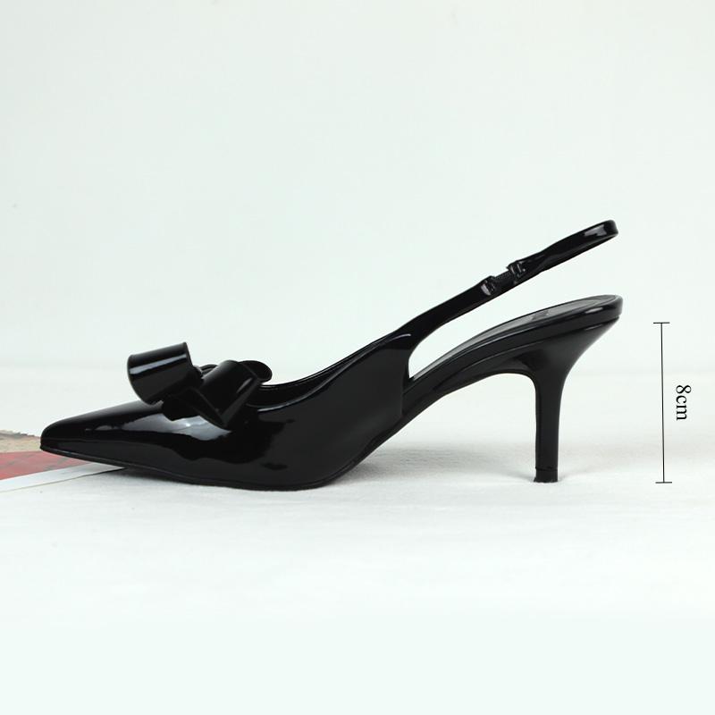 Модные женские туфли на высоком каблуке, современные сандалии для офиса, черные кожаные слинбэки, очаровательный бант, 2025, свадебная вечерняя вечеринка, брендовая женская обувь