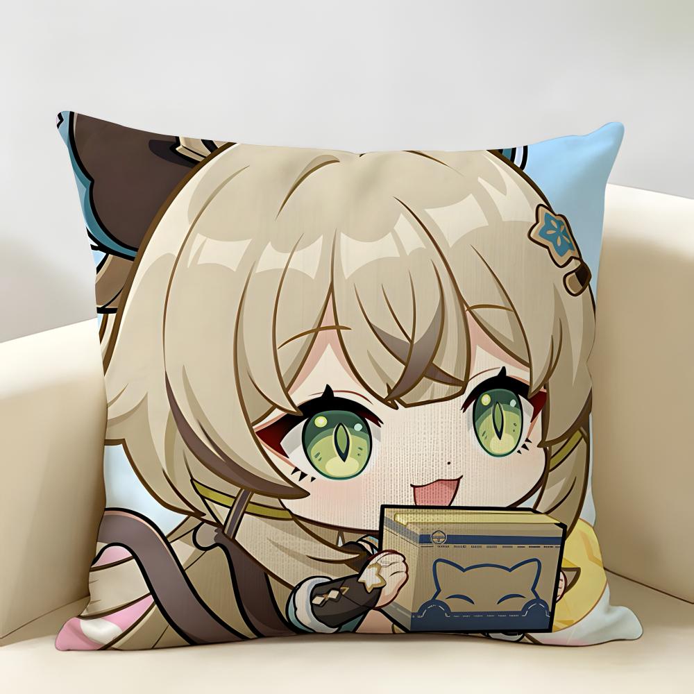 Kirara Genshin Impact Cushion Cover Natural Linen Organic Fabric DoubleSided Printing Room Sofa Decor Pillow Case
