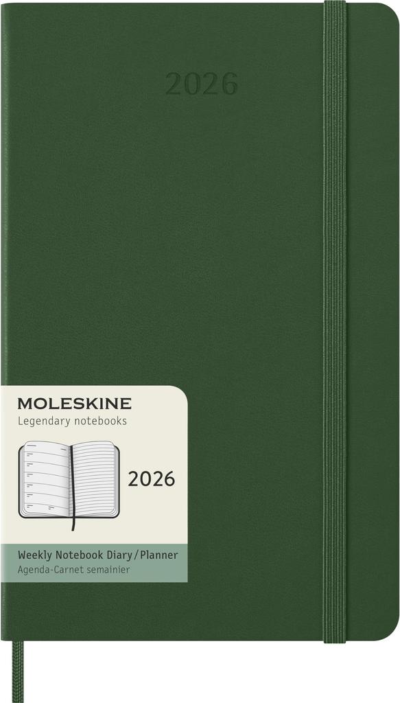 Moleskine 2026 Еженедельник Январь Большой размер Ш x 21 см Мирт DHK1512WN3Y26 Планировщик, 12-месячный дневник, Начало, (13см В), Твердый переплет, Зеленый,