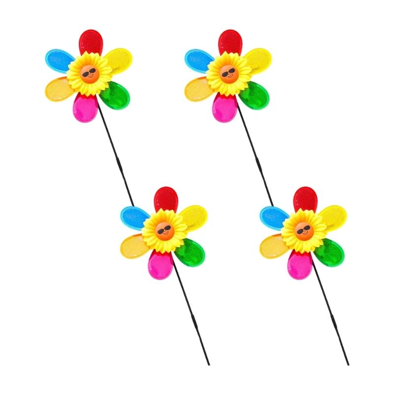 4 шт. Уличный вертушка для двора, сада, газона, вертушки, цветной цветок, ветряная мельница, декоративная скульптура, подсолнух, вертушки