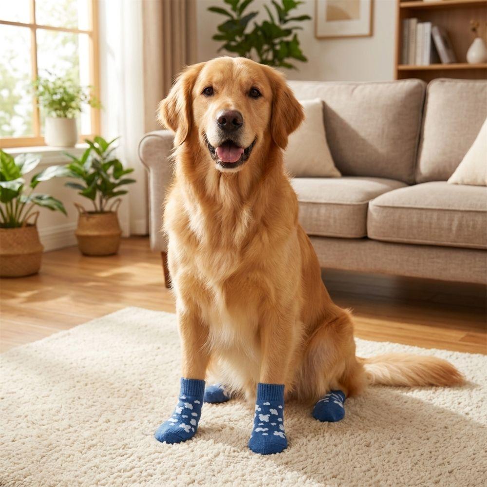 4PCS Wear Resistant Dog Anti-slip Socks Elastic Pet Floor Socks Pet Footwear for Dogs Cats