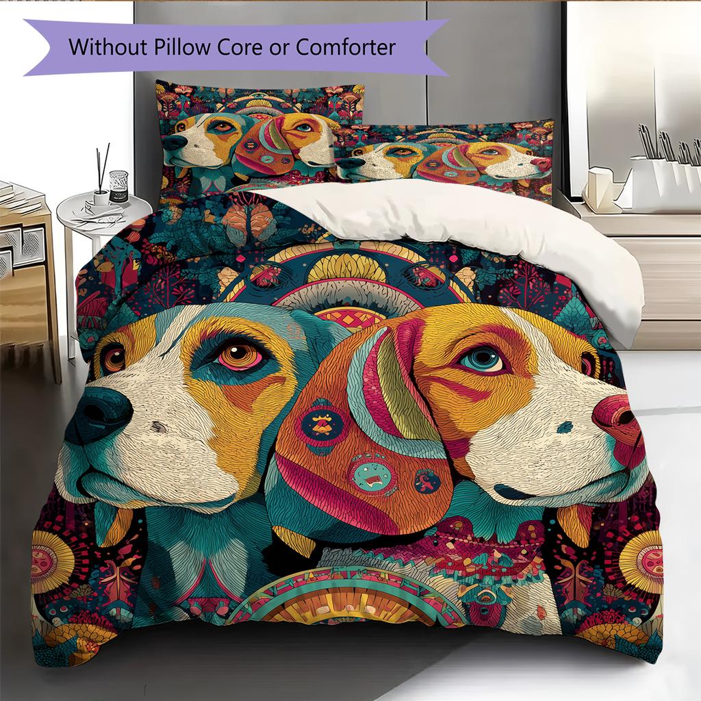Two Beagles Pattern Bedding Home Decoration Birthday Gift (1 * duvet cover + 2 * pillowcase, without core)