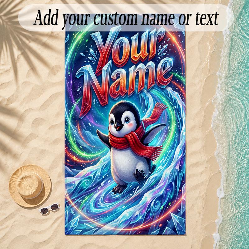 Snow Theme Soft Beach Towel Personalized Custom Name Text Towel Portable for Beach Pool Travel