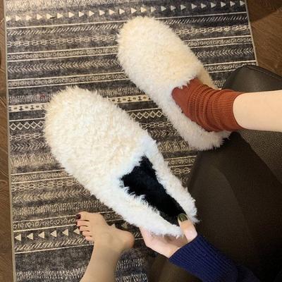 Интернет-знаменитости тапочки из овечьей шерсти женская одежда 2024 новые универсальные ленивые повседневные нескользящие шапочки на мягкой подошве